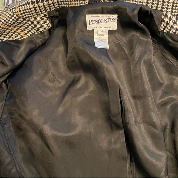 Pendleton $268 Women’s 16 Blk Ivory Tan Houndstooth 100% Wool Coat Jacket EUC - Picture 14 of 14